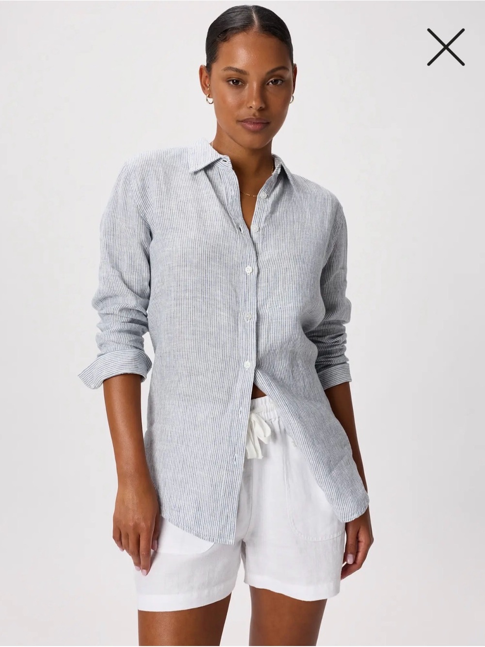 Quince European Linen Blue Pinstripe Button-Up Shirt